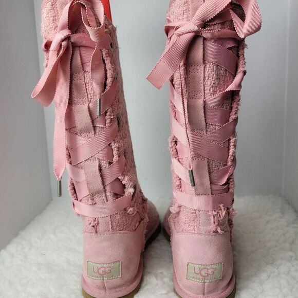 Ugg Australian Heirloom Women's Boots Size 8 Pink Canvas Lace Up Shoes - Picture 3 of 11